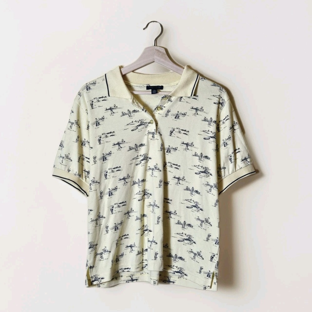 Tommy Hilfiger‎ Polo Kids XL Yellow Vintage Golf Print Blue Stripe